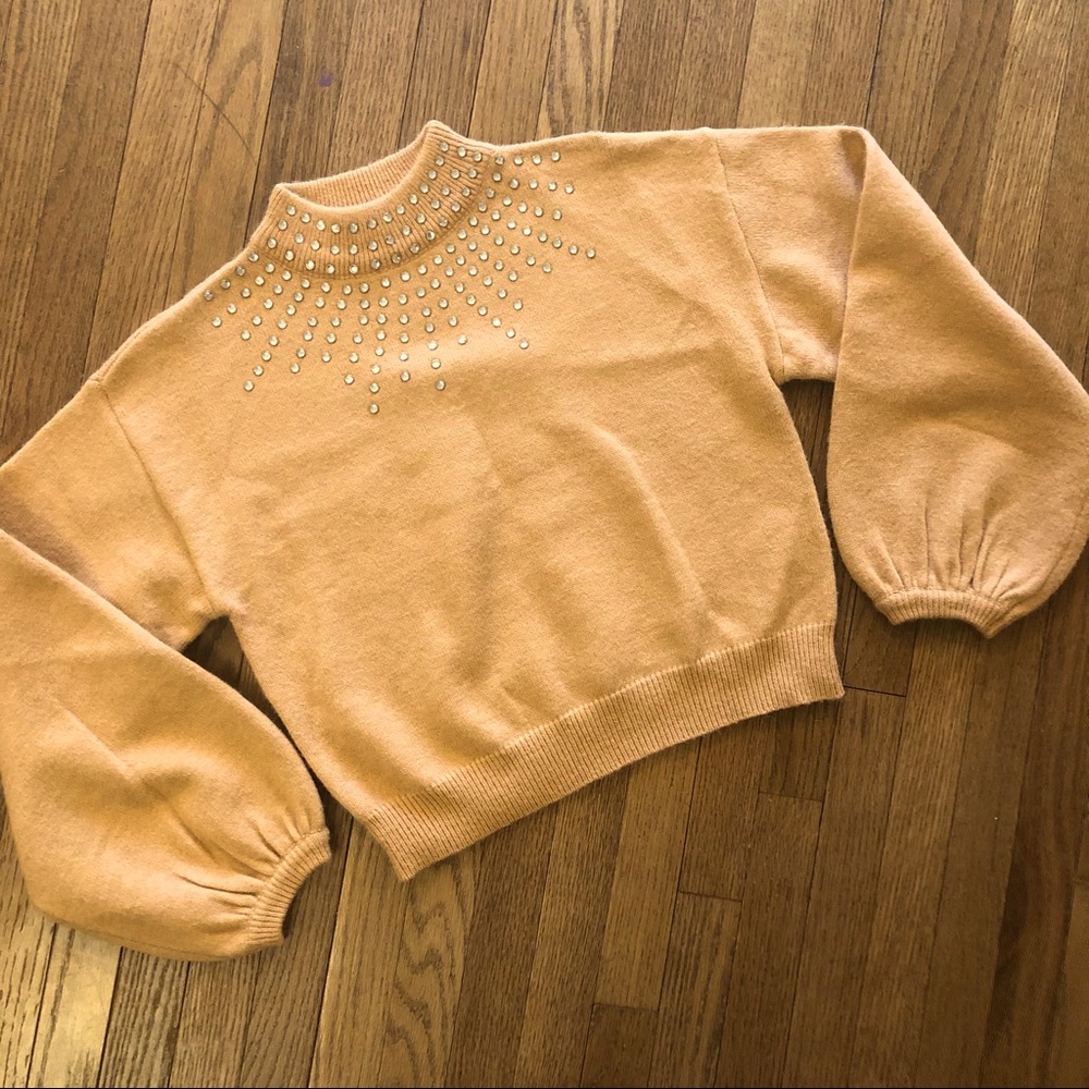 OnTwelfth Embellished Neckline Sweater Wide Long Sleeves Size Small